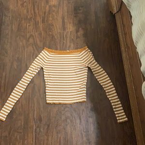 yellow and white striped off the shoulder sweater